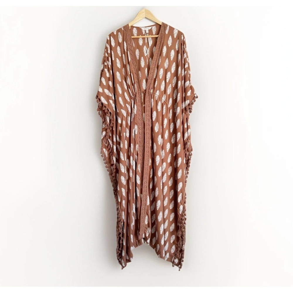 Garnet Hill Brown Open-Front Kaftan Womens Medium Oversized Boho Travel Island